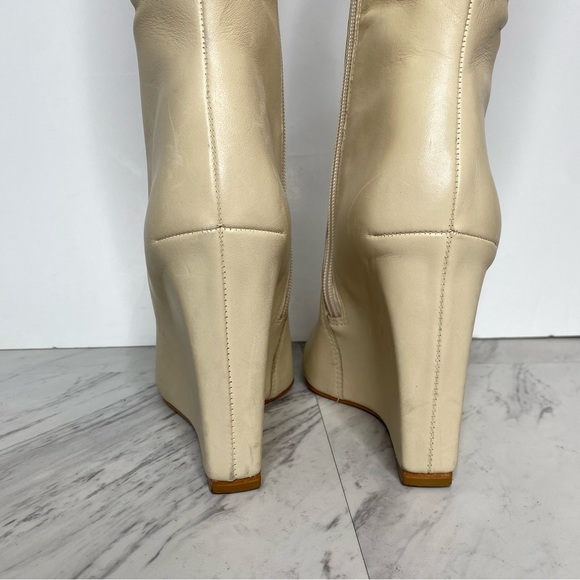 Schutz Asya Up Eggshell Leather Pointy Toe Wedge Tall Boot 9B - Picture 4 of 14